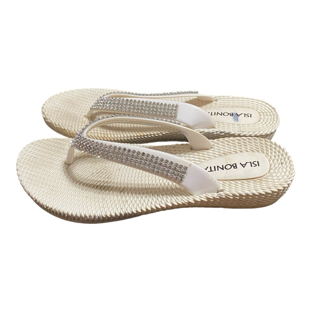 Isla Bonita Bling White Minimalist Sandals with Textured Footbed 7